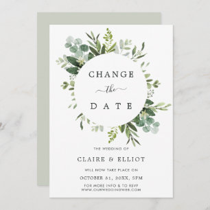 Eucalyptus Green Leaves Change the Date Wedding Kaart