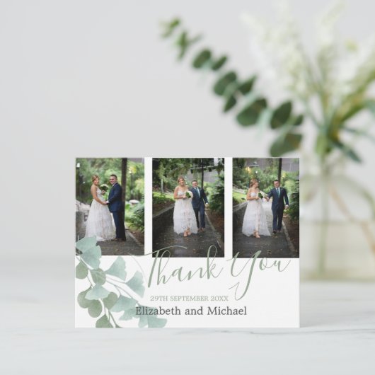 Eucalyptus Green Leaves Elegant Weddenschap Bedank Briefkaart (Staand voorkant)
