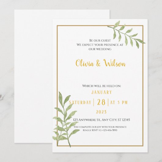 Eucalyptus Green Leaves Minimal Wedding Kaart (Voorkant / Achterkant)