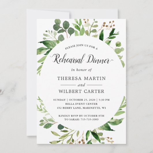 Eucalyptus Green Leaves Wedding Rehearsal Dinner Kaart (Voorkant)