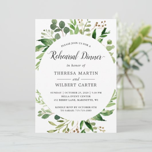 Eucalyptus Green Leaves Wedding Rehearsal Dinner Kaart (Staand voorkant)