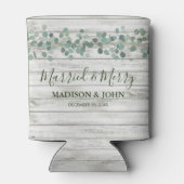 Eucalyptus Green Married and Merry Wedding Beer Blikjeskoeler (Achterkant)