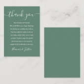 Eucalyptus Green Modern Script Wedding Bedankt Plaatskaartje (Voorkant / Achterkant)