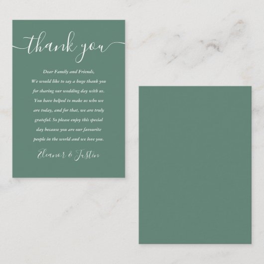 Eucalyptus Green Modern Script Wedding Bedankt Plaatskaartje (Voorkant / Achterkant)