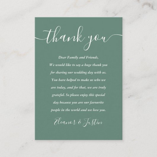 Eucalyptus Green Modern Script Wedding Bedankt Plaatskaartje (Voorkant)