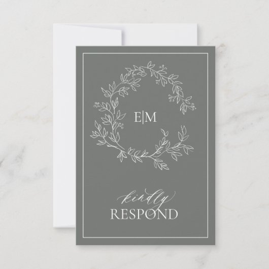 Eucalyptus Green Monogram Weddenschap RSVP-kaart RSVP Kaartje (Voorkant)