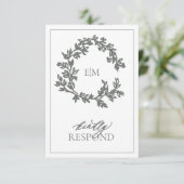 Eucalyptus Green Monogram Weddenschap RSVP-kaart RSVP Kaartje (Staand voorkant)