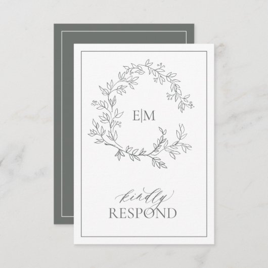 Eucalyptus Green Monogram Weddenschap RSVP-kaart RSVP Kaartje (Voorkant / Achterkant)