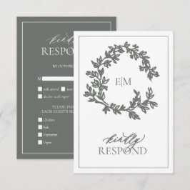 Eucalyptus Green Monogram Weddenschap RSVP-kaart RSVP Kaartje