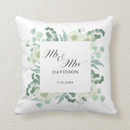 Eucalyptus Green Mr. en Mrs Script Passen getrouwd Kussen