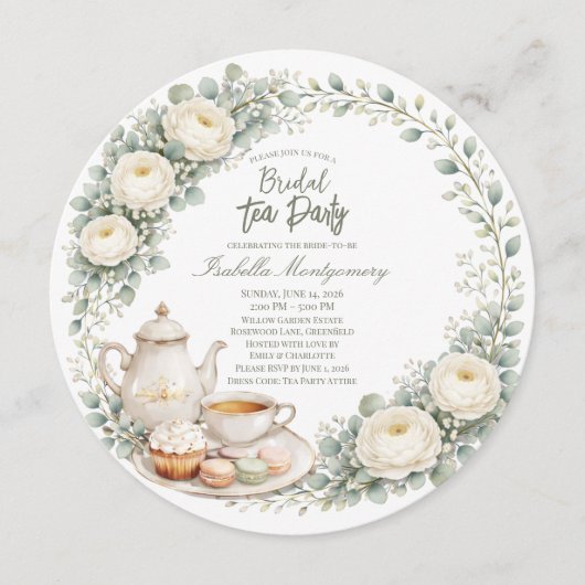 Eucalyptus Green Palette Tea Party Bridal Shower Kaart (Voorkant)