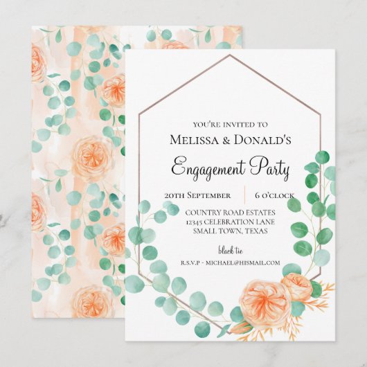 Eucalyptus Green Peach Floral Engagement Party (Voorkant / Achterkant)