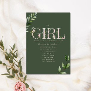 Eucalyptus Green Pink Girl Baby shower Kaart