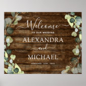 Eucalyptus Green Rustic Wood Weddenschap Welkomstb Poster (Voorkant)