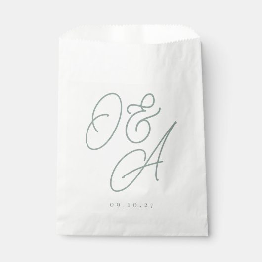 Eucalyptus Green Script Watermark Monogram Weddens Bedankzakje (Voorkant)
