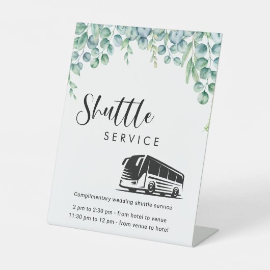 Eucalyptus Green Shuttle Service Trouwbord Reclamebord Met Voetstuk (Voorkant)