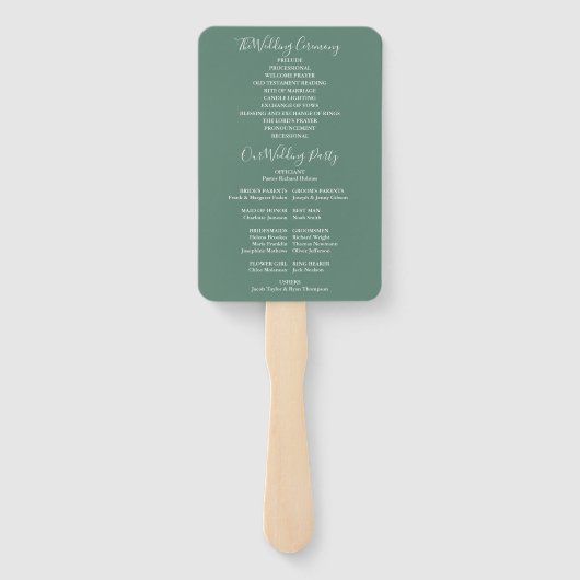 Eucalyptus Green Signature Script Trouwprogramma Handwaaier (Achterkant)
