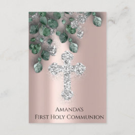 Eucalyptus Green Silver First Heilige Communie Kaart
