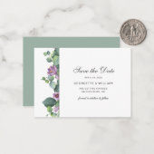 Eucalyptus Green Succulent Script Sla de datum op Notitiekaartje (Voorkant / Achterkant in situ)