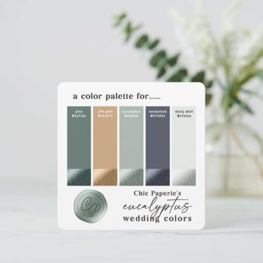 Eucalyptus Green Summer Weddenschap Colour Palette Kaart (Staand voorkant)