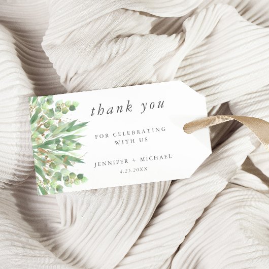 Eucalyptus Green Waterverf & Gold Wedding Cadeaulabel