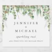 Eucalyptus Green Waterverf & Gold Wedding Sparkling Wijnetiket (Enkel label)