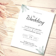 Eucalyptus Green White Budget Weduwen Uitnodiging
