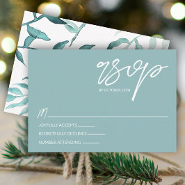 Eucalyptus Green, Winter Leaves Wedding RSVP Card Advieskaart