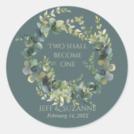 Eucalyptus Green Wreath Two wordt een bruiloft Ronde Sticker