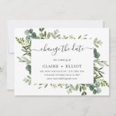 Eucalyptus Green Wreator Change the Date Wedding Kaart (Voorkant)