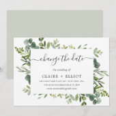 Eucalyptus Green Wreator Change the Date Wedding Kaart (Voorkant / Achterkant)