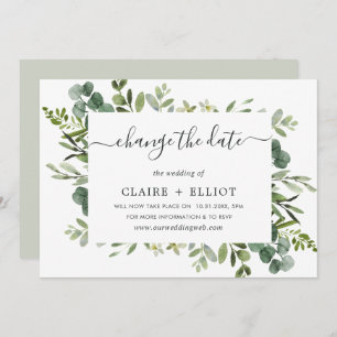 Eucalyptus Green Wreator Change the Date Wedding Kaart