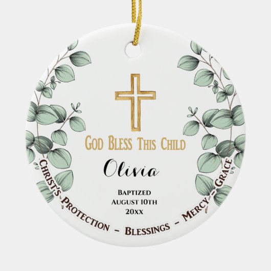 Eucalyptus Greenary Christening Baptisme Keramisch Ornament (Voorkant)