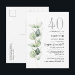 Eucalyptus Greenery 40th Birthday Botanical Party Uitnodiging Briefkaart<br><div class="desc">Creëer uw minimalistische verjaardagsuitnodiging met onze Eucalyptus foliage sjabloon door op de knop "Personaliseren" te klikken</div>