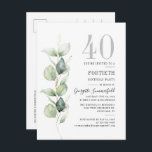 Eucalyptus Greenery 40th Birthday Botanical Party Uitnodiging Briefkaart<br><div class="desc">Creëer uw minimalistische verjaardagsuitnodiging met onze Eucalyptus foliage sjabloon door op de knop "Personaliseren" te klikken</div>