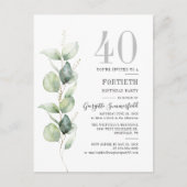 Eucalyptus Greenery 40th Birthday Botanical Party Uitnodiging Briefkaart (Voorkant)