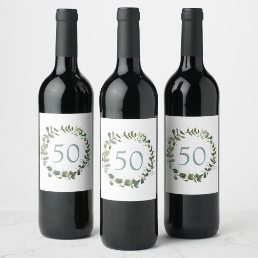 Eucalyptus Greenery 50th Birthday Wine Label Wijn Etiket (Flessen)
