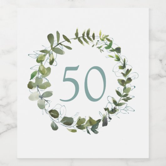 Eucalyptus Greenery 50th Birthday Wine Label Wijn Etiket (Enkel label)