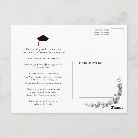 Eucalyptus Greenery AFSTUDEERDER BBQ Briefkaart (Achterkant)