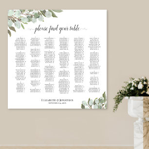 Eucalyptus Greenery Alfabetical Seating Chart Poster