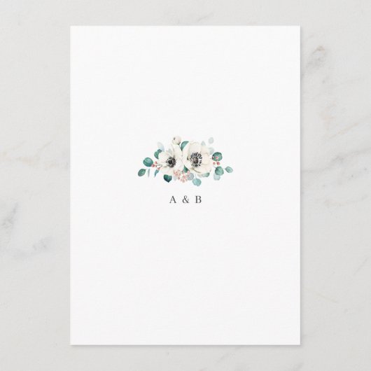 Eucalyptus greenery anemone floral rustitbruiloft informatiekaartje (Achterkant)