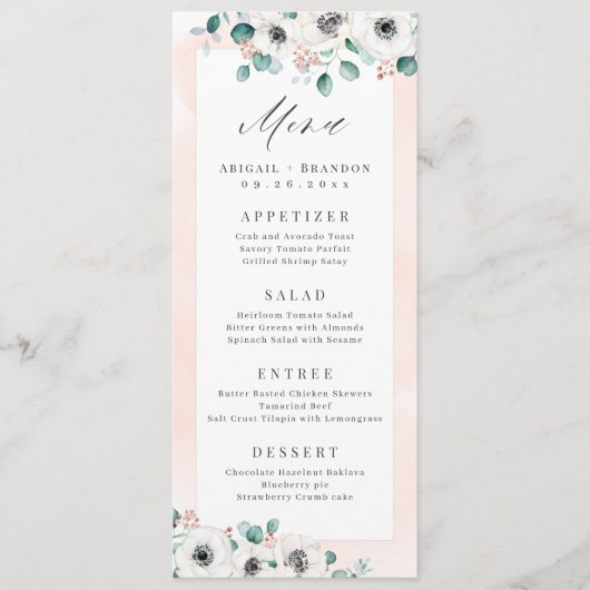 Eucalyptus Greenery anemone florale rustige bruilo Menu (Voorkant)