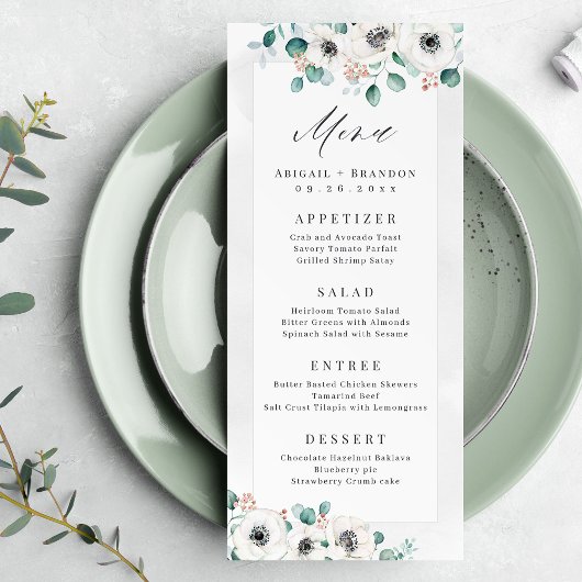 Eucalyptus Greenery anemone florale rustige bruilo Menu