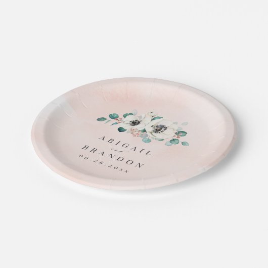 Eucalyptus Greenery anemone florale rustige bruilo Papieren Bordje (Gekanteld)