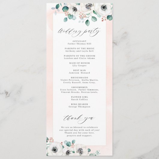 Eucalyptus Greenery anemone florale rustige bruilo Programmakaart (Achterkant)