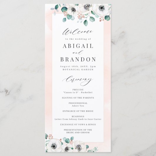 Eucalyptus Greenery anemone florale rustige bruilo Programmakaart (Voorkant)