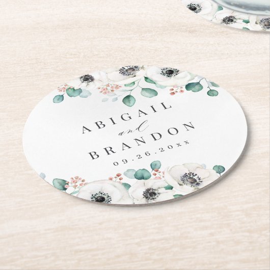 Eucalyptus Greenery anemone florale rustige bruilo Ronde Kartonnen Onderzetter (Gebogen)