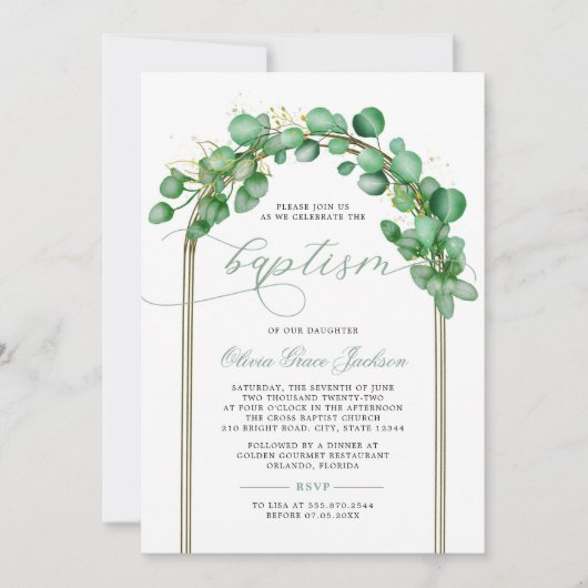 Eucalyptus Greenery Arch Baptisme Kaart (Voorkant)
