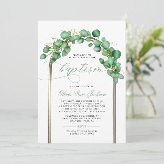 Eucalyptus Greenery Arch Baptisme Kaart (Staand voorkant)