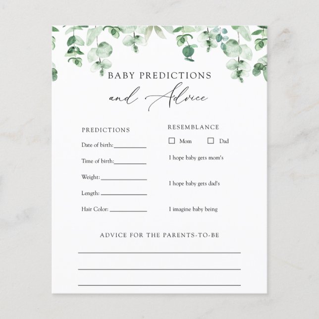 Eucalyptus Greenery Baby Advice and Predictions (Voorkant)